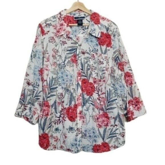 KAREN SCOTT Floral Swiss Dot Button Down Shirt Sz 2X - Picture 1 of 7
